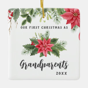 Ornement En Céramique Premier Noël en grand-parents Poinsettia Photo