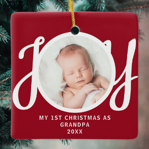 Ornement En Céramique Premier Noël En Grand-Père Photo Keepsaké Rouge