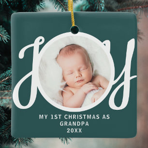 Ornement En Céramique Premier Noël En Grand-Père Photo Keepsaké vert