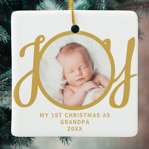 Ornement En Céramique Premier Noël en Grandpa Photo Gold Script