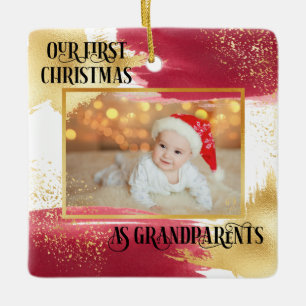Ornement En Céramique Premier Noël en grands-parents Rouge et Or