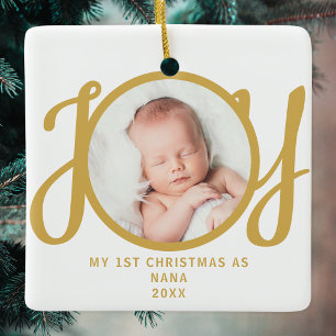 Ornement En Céramique Premier Noël en Nana Photo Gold Script