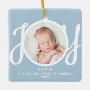 Ornement En Céramique Premier Noël en tant que parents Photo Joie Bleu P
