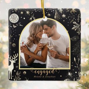 Ornement En Céramique Premier Noël Engagé Couple Photo Holiday