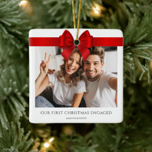 Ornement En Céramique Premier Noël engagé Photo Fiançailles minimale