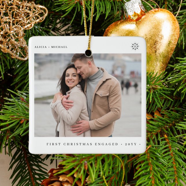 Ornement En Céramique Premier Noël engagé photo fiançailles moderne (Créateur téléchargé)