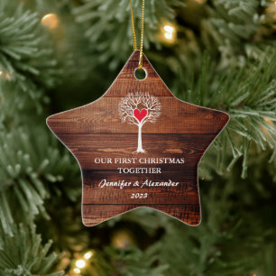 Ornement En Céramique Premier Noël ensemble amour arbre bois rustique
