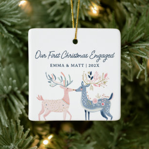 Ornement En Céramique Premier Noël fiancés ou mariés cerfs amoureux