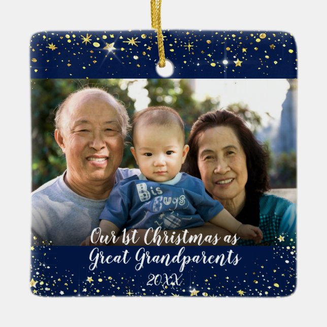 Ornement En Céramique Premier Noël Grands Grands-parents 2 Étoiles photo (Devant)