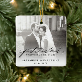 Ornement En Céramique Premier Noël M. & Mme Holiday Photo Mariage