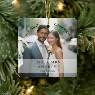 Ornement En Céramique Premier Noël Marié en tant que M. & Mme Photo