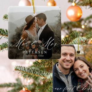 Ornement En Céramique Premier Noël marié M. et Mme 2 photo