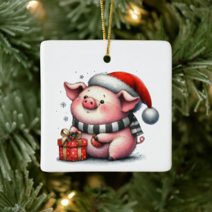 Ornement En Céramique Premier Noël mignon Whimsical Piggy Customisé