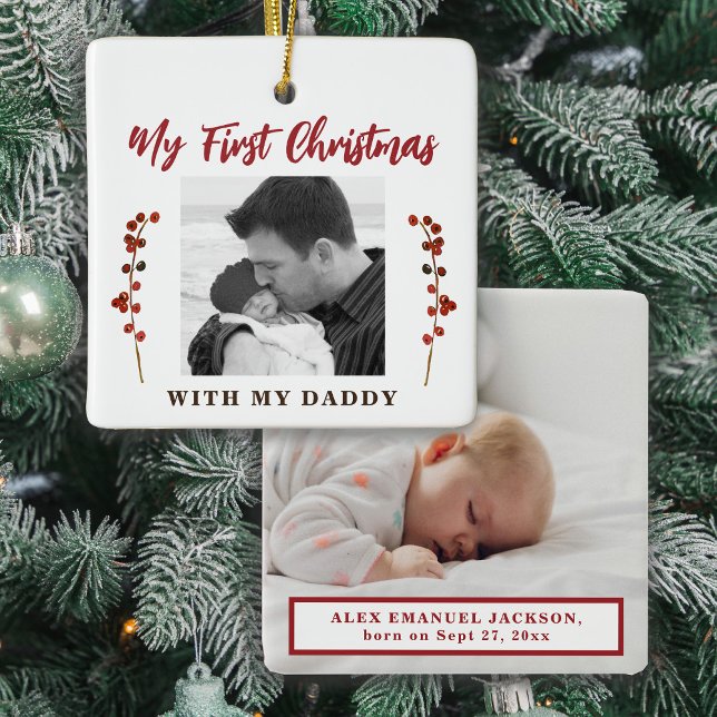 Ornement En Céramique Premier Noël papa et bébé 2 photo (Créateur téléchargé)