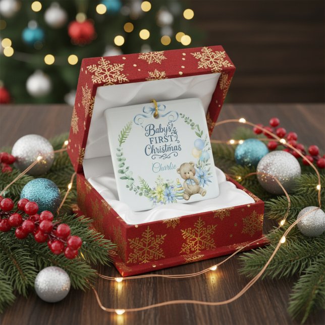 Ornement En Céramique Premier Noël personnalisé du bébé garçon Photo (Créateur téléchargé)