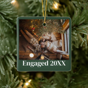 Ornement En Céramique Premier Noël personnalisé Engagé Couple Vert
