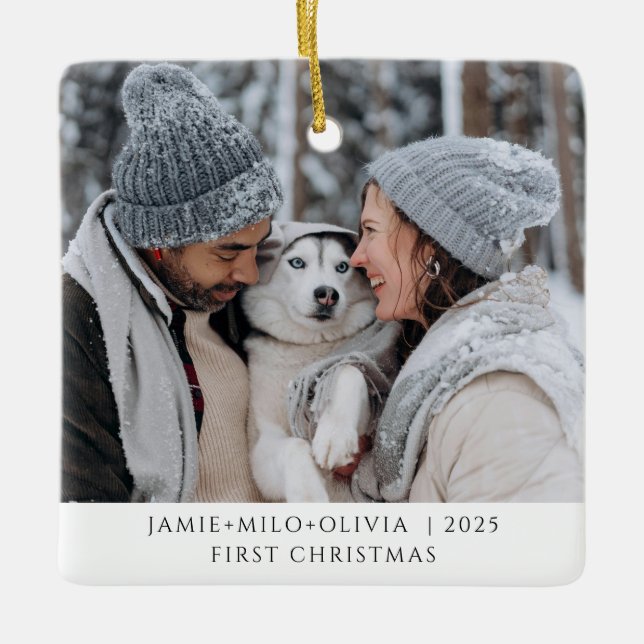 Ornement En Céramique Premier Noël photo Keepsaké Couple Chien (Devant)