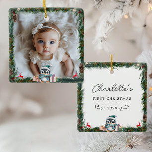 Ornement En Céramique Premier Noël-Photo-Pingouin pour bébé