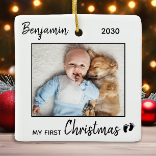 Ornement En Céramique Premier Noël Simple Customisé Cute Baby Photo