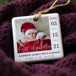 Ornement En Céramique Premier Script de Noël Bébé Statistiques de naissa