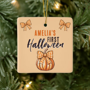 Ornement En Céramique Première citrouille de Halloween de bébé avec un n