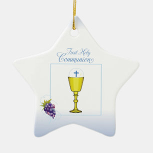 Ornement En Céramique Première communion de garçon, Chalice avec hôte