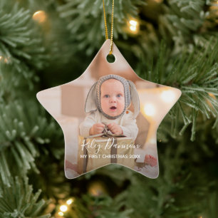 Ornement En Céramique Première étoile de Noël du bébé