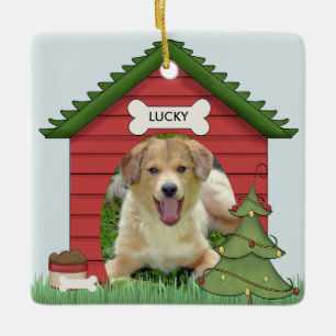 Ornement En Céramique Première maison de chien de Noël Nom de la photo