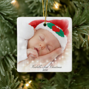 Ornement En Céramique Première photo à double face de Noël du bébé
