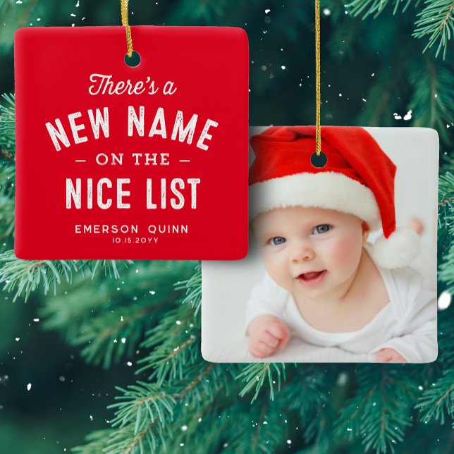 Ornement En Céramique Première photo bébé de Noël mignon rouge (Créateur téléchargé)