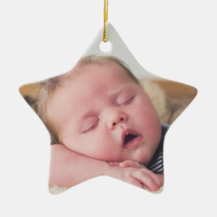 Ornement En Céramique Première photo de bébé Noël Bleu Noël