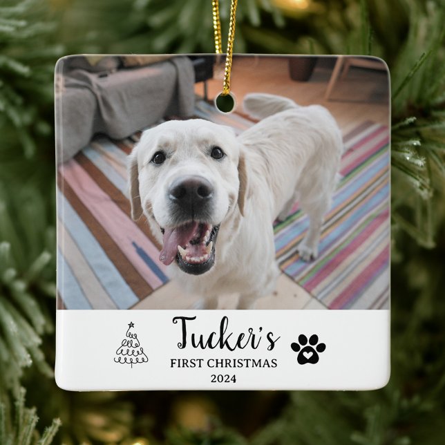 Ornement En Céramique Première photo de chien personnalisée de Noël (Créateur téléchargé)