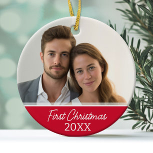 Ornement En Céramique Première photo de Noël - à simple face
