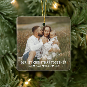 Ornement En Céramique Première photo de Noël en famille