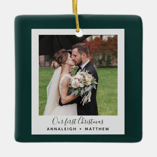 Ornement En Céramique Première photo de Noël Mariage Couple (Devant)