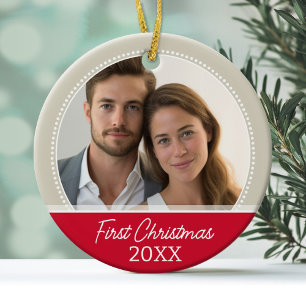 Ornement En Céramique Première photo de Noël - simple face