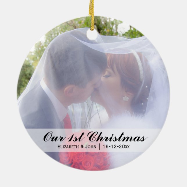 Ornement En Céramique Première photo du Mariage de Noël (Dos)