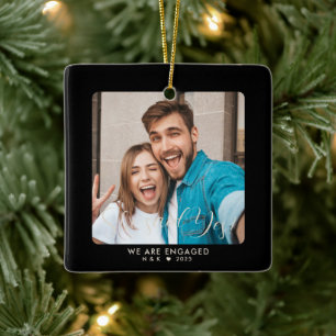Ornement En Céramique Première photo personnalisée de Noël Engagé Couple