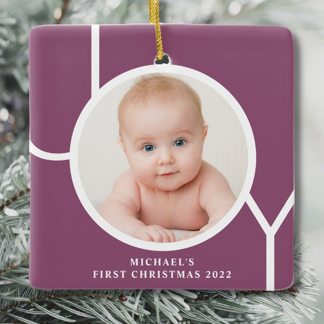 Ornement En Céramique Première photo violette de Noël du bébé personnali (Créateur téléchargé)