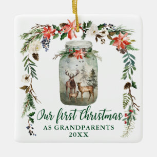 Ornement En Céramique Premiers grands-parents Noël Famille des cerfs d'h