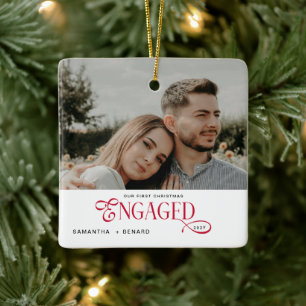 Ornement En Céramique Premiers Noël de fiancés Photo Élégant