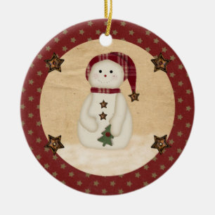 Ornement En Céramique Prim Country Snowman Orament