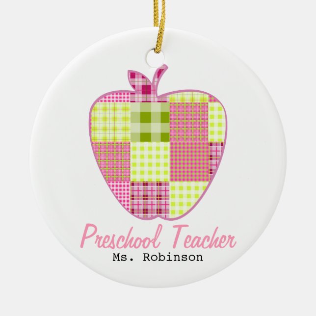 Ornement En Céramique Professeur d'école maternelle d'Apple de plaid (Devant)
