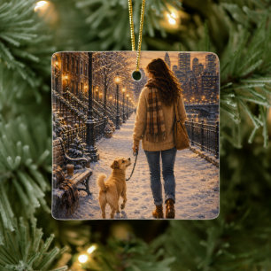 Ornement En Céramique Promenade Cozy d'Hiver avec Mon Meilleur Ami