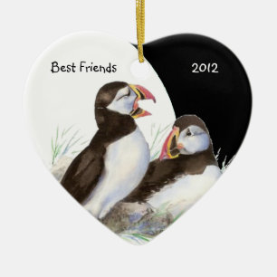 Ornement En Céramique Puffins d'aquarelle personnalisés Meilleur Ami Ois