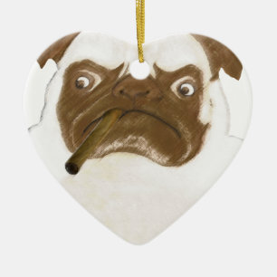 Ornement En Céramique Puggy Grumpy personnalisée avec Cigar