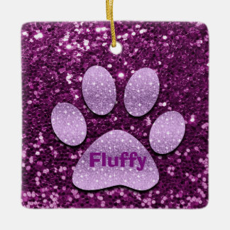 Ornement En Céramique Purple Chiot Paw Purple Faux Parties scintillant