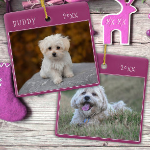 Ornement En Céramique Purple mignon chien animal 2 Photos Noël