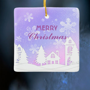 Ornement En Céramique Purple White House Snowflakes Noël 2023