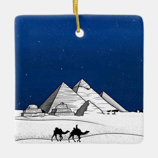 Ornement En Céramique Pyramide noire et blanche Égypte (Devant)